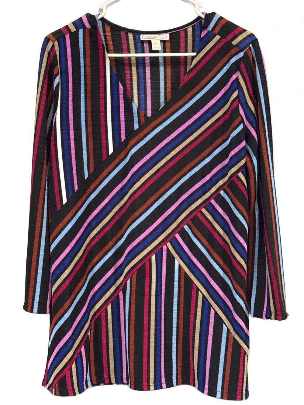 Dana Buchman Long Sleeve Striped V-Neck Blouse Size L